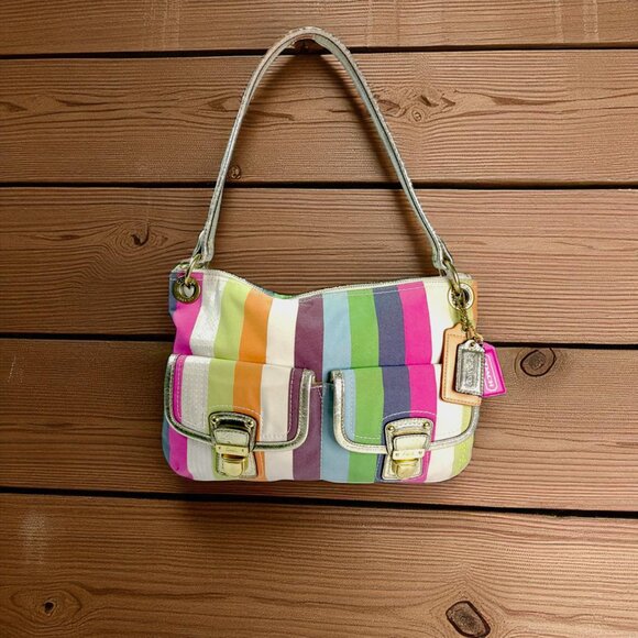 COACH Poppy Legacy multicolor sequin striped Hippie bag & wallet - Picture 11 of 15